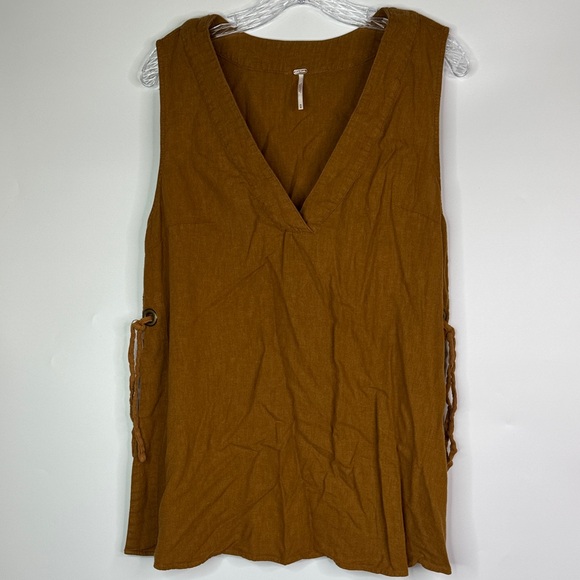Free People Tops - Free People Brown Linen Vneck Sleeveless Shirt Size Medium